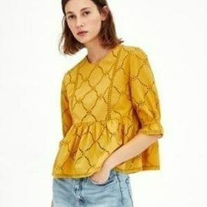 ZARA Short Sleeve Eyelet Peplum Top